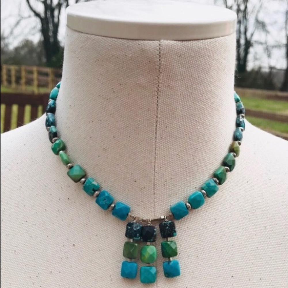 Artisan African Turquoise and Thai Silver Necklace
